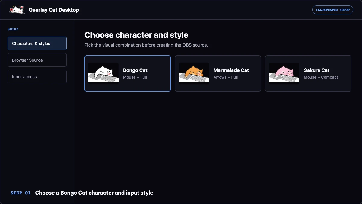 Illustrated Overlay Cat Desktop character and input style selection