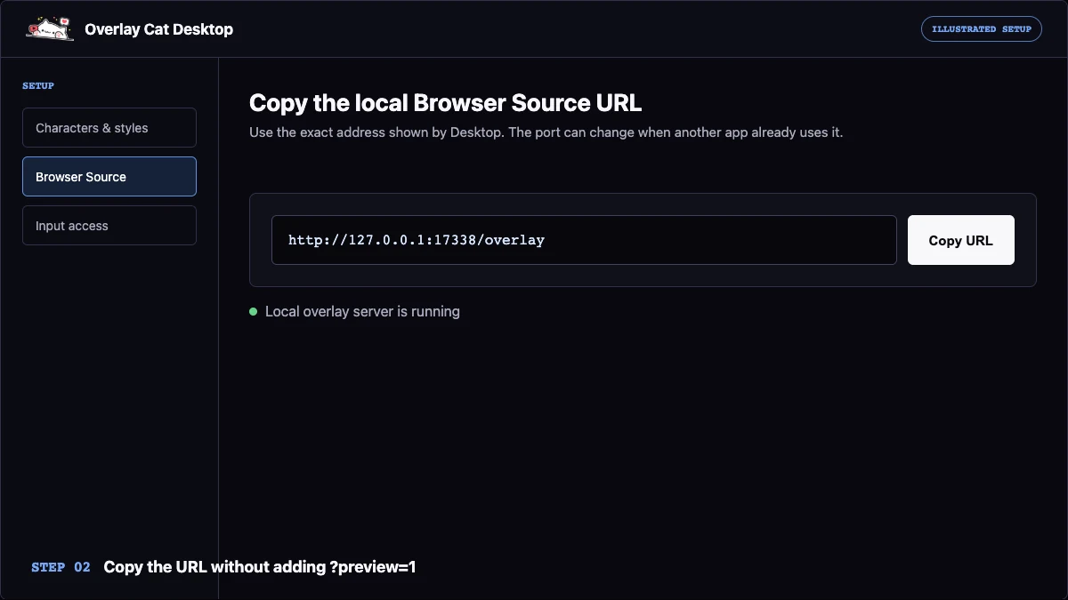 Illustrated Overlay Cat Desktop Browser Source URL and copy button